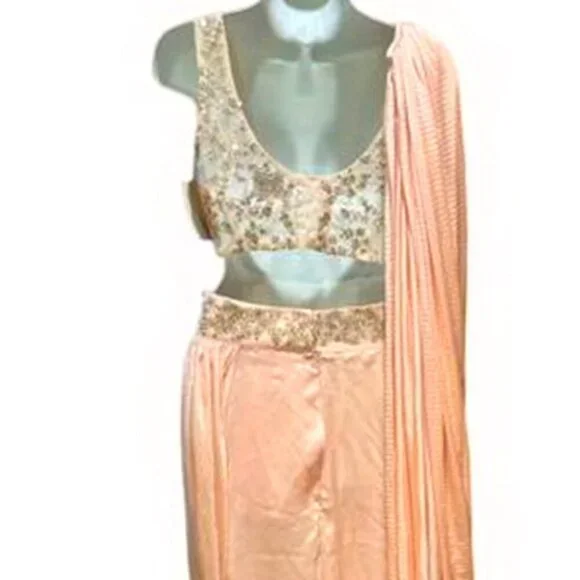 Sani Peach Pink Floral Embroidered Dhoti Set